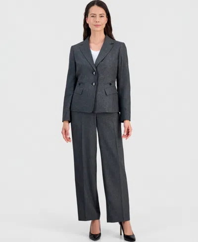 Le Suit Women's Four-pocket Jacket & Fly-front Wide-leg Pants Suit In Gray