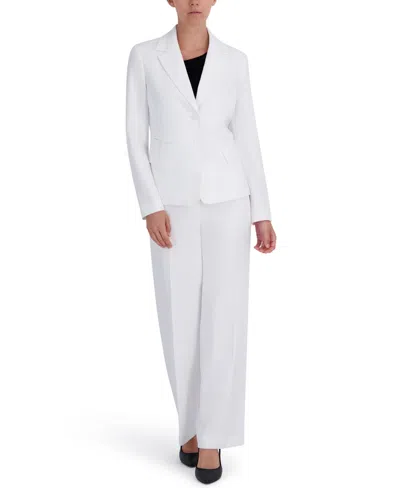 Le Suit Women's Four-pocket Jacket & Fly-front Wide-leg Pants Suit In White