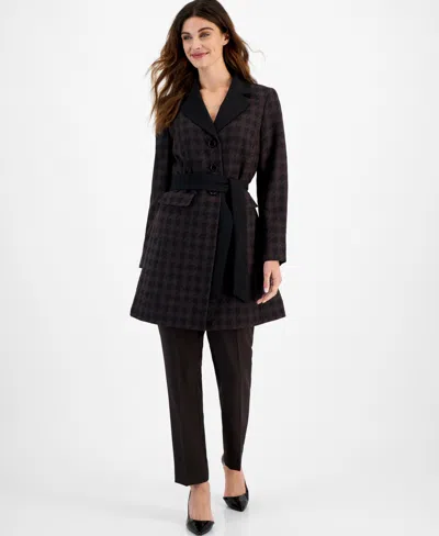 Le Suit Women's Houndstooth Belted Pantsuit, Regular & Petite In Espresso,black