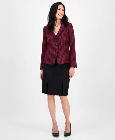 Le Suit Women's Houndstooth Jacket & Pleated Pencil Skirt Suit