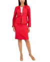 Le Suit Plus Size Houndstooth Pencil Skirt Suit In Cherry