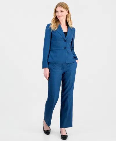 Le Suit Women's Houndstooth Wide-leg Classic Fit Jacket And Pants, 2-piece Suit In Blue