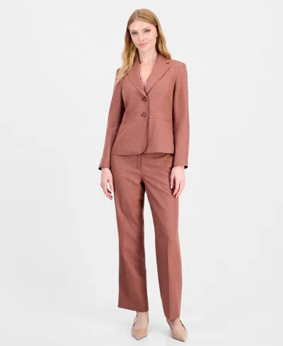 Le Suit Women's Houndstooth Wide-leg Classic Fit Jacket And Pants, 2-piece Suit In Pink