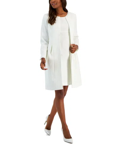 Le Suit Women's Jacquard Long Jacket & Sheath Dress, Regular And Petite Sizes In White