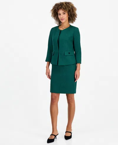 Le Suit Women's Jacquard Sheath Cardigan And Dress, 2-piece Suit In Green