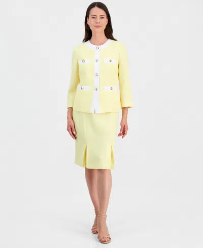 Le Suit Women's Jewel-neck Framed Jacket & Box-pleat Pencil Skirt Suit In Multi