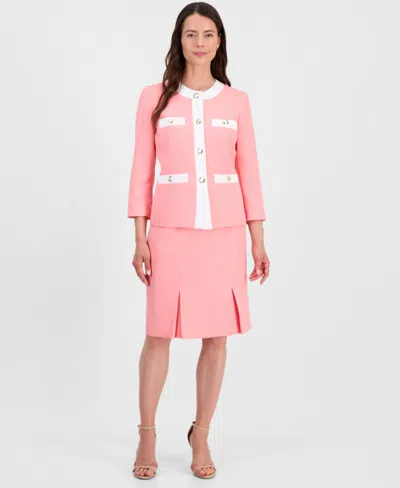 Le Suit Women's Jewel-neck Framed Jacket & Box-pleat Pencil Skirt Suit In Pink