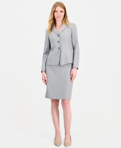 Le Suit Women's Melange Slim-fit Peak-lapel 3-button Blazer And Skirt, 2-piece Set In Blue