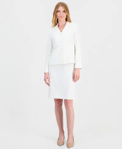 Le Suit Women's Melange Slim-fit Peak-lapel 3-button Blazer And Skirt, 2-piece Set In White