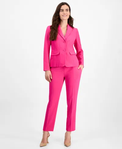 Le Suit Women's Notch-collar Two-button Seamed Jacket & Fly-front Straight-leg Pants, Regular & Petite In Lipstick