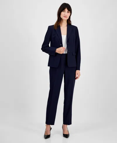 Le Suit Women's Notch-collar Two-button Seamed Jacket & Fly-front Straight-leg Pants, Regular & Petite In Midnight Navy
