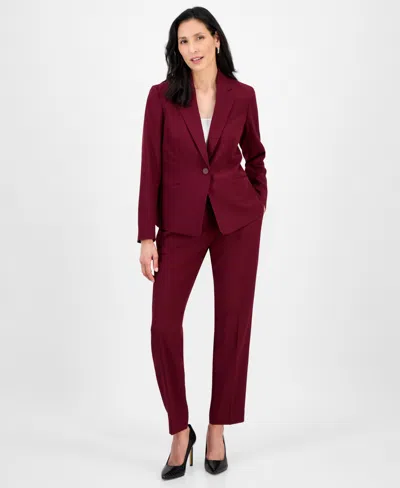 Le Suit Women's Notched Collar One-button Pantsuit In Burgundy