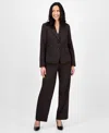Le Suit Women's Notched Collar Wide-leg Pantsuit In Brown