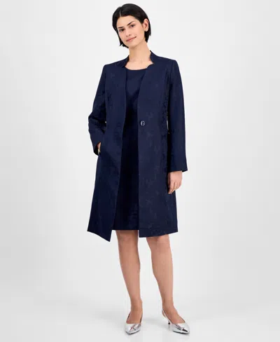 Le Suit Women's One-button Long-sleeve Topper Jacket & Sleeveless Sheath Dress In Midnight Navy