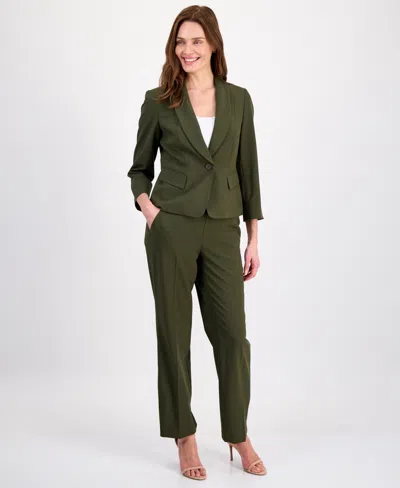 Le Suit Women's One-button 3/4-sleeve Pantsuit In Green