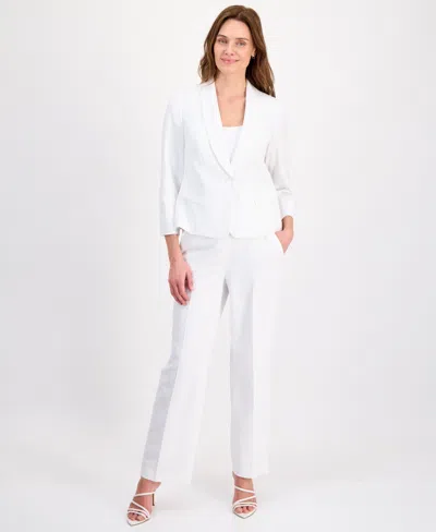 Le Suit Women's One-button 3/4-sleeve Pantsuit In White