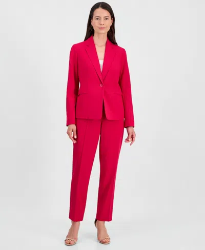 Le Suit Women's One-button Notch-collar Jacket & Fly-front Slim Pants Suit In Red