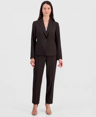 Le Suit Women's One-button Notch-collar Jacket & Fly-front Slim Pants Suit In Black