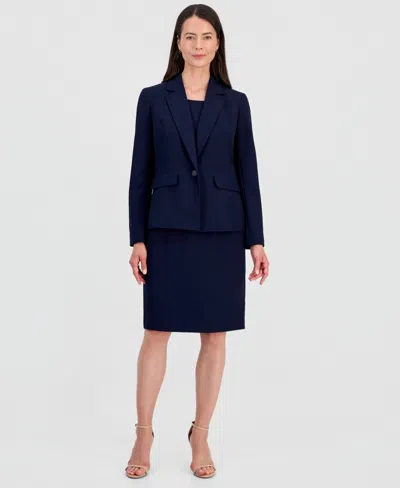 Le Suit Women's One-button Peplum Jacket & Basic Sheath Dress Suit In Blue