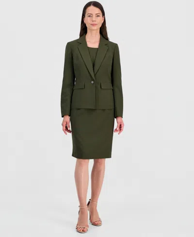 Le Suit Women's One-button Peplum Jacket & Basic Sheath Dress Suit In Black