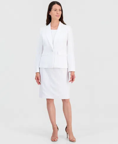 Le Suit Women's One-button Peplum Jacket & Basic Sheath Dress Suit In White