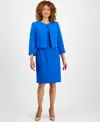Le Suit Women's Open-front Collarless Jacket And Sheath Dress Suit , Regular & Petite In Blue