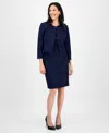 Le Suit Women's Open-front Collarless Jacket And Sheath Dress Suit Set, Regular & Petite In Blue
