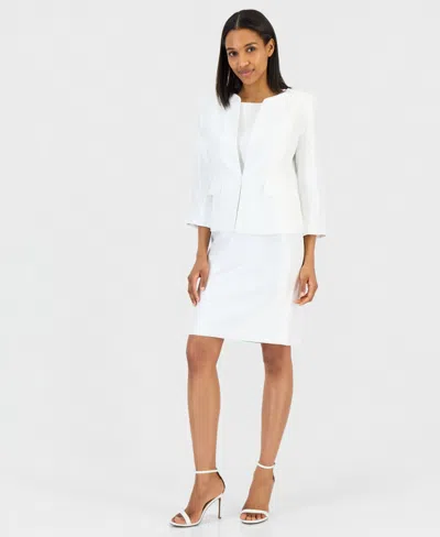 Le Suit Women's Open-front Jacket & Sleeveless Sheath Dress In White
