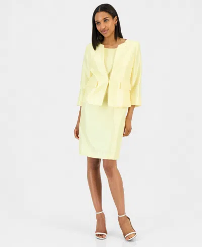 Le Suit Women's Open-front Jacket & Sleeveless Sheath Dress In Yellow
