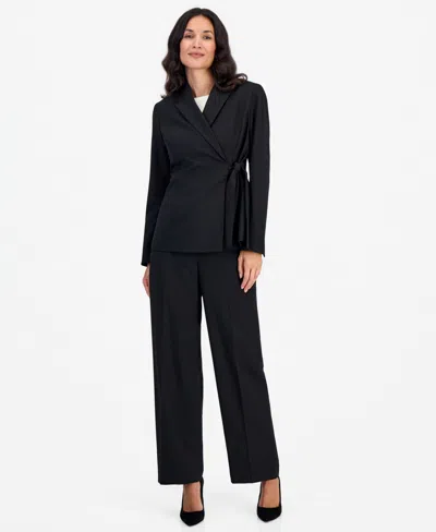 Le Suit Women's Peak Lapel Wide-leg Classic Fit Jacket And Pants, 2-piece Set In Black