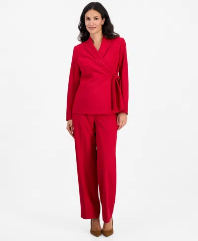 Le Suit Women's Peak Lapel Wide-leg Classic Fit Jacket And Pants, 2-piece Set In Cherry