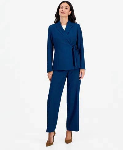 Le Suit Women's Peak Lapel Wide-leg Classic Fit Jacket And Pants, 2-piece Set In Dark Mallard