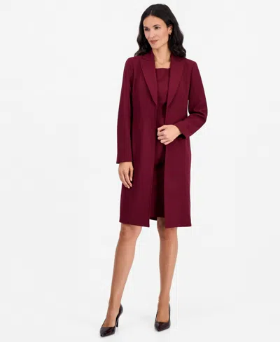 Le Suit Women's Peak-lapel Sheath Topper & Dress, 2-piece Set In Bordeaux