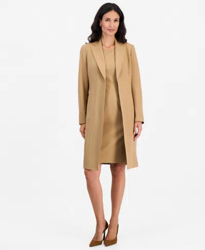 Le Suit Women's Peak-lapel Sheath Topper & Dress, 2-piece Set In Camel