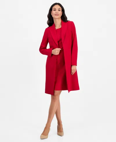 Le Suit Women's Peak-lapel Sheath Topper & Dress, 2-piece Set In Cherry
