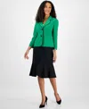 Le Suit Women's Piped Notch-collar Two-button Jacket & Midi Flounce-hem Skirt Regular & Petite Sizes In Verde,black
