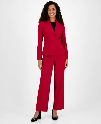 Le Suit Women's Seamed Peplum Pantsuit, Regular & Petite In Cherry