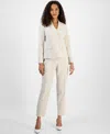 Le Suit Women's Seersucker Two-button Notch-collar & Mid-rise Slim Pants In White,praline
