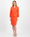 Le Suit Women's Shawl-collar Jacket & Sleeveless Dress Suit Set, Regular & Petite In Orange