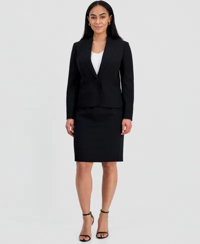 Le Suit Women's Shawl-collar Peplum Jacket & Yoked Slim Skirt Suit In Black