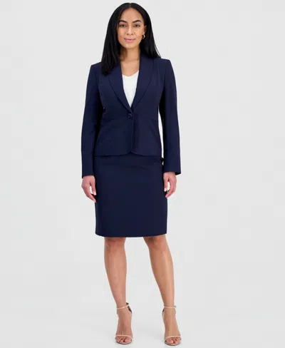 Le Suit Women's Shawl-collar Peplum Jacket & Yoked Slim Skirt Suit In Blue