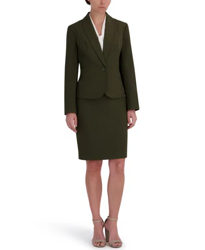 Le Suit Women's Shawl-collar Peplum Jacket & Yoked Slim Skirt Suit In Green