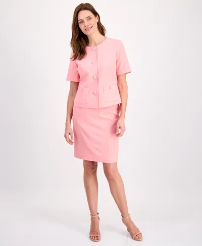 Le Suit Women's Short-sleeve Four-button Skirt Suit In Pink