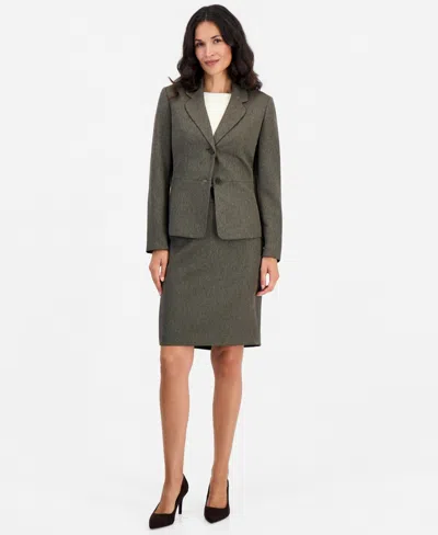 Le Suit Women's Slim-fit Notch-collar Two-button Jacket And Skirt, 2-piece Set In Espresso Multi