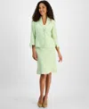 Le Suit Women's Three-button Tie-cuff Jacket & Flounce-hem Skirt In Celery