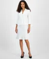 Le Suit Women's Three-button Tie-cuff Jacket & Flounce-hem Skirt In Natural White