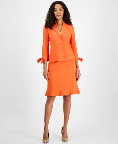 Le Suit Women's Three-button Tie-cuff Jacket & Flounce-hem Skirt In Valencia