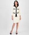 Le Suit Women's Tipped 3/4-sleeve Jacket And Skirt Suit, Regular & Petite In White