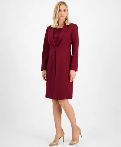 Le Suit Women's Topper Jacket & Sheath Dress Suit, Regular & Petite In Bordeaux