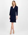 Le Suit Women's Tulip Collar Jacket & Tiered Skirt Suit Set, Regular & Petite In Blue